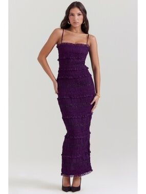 House of CB SOLANA Grape Sequin Pleat Corset Dress